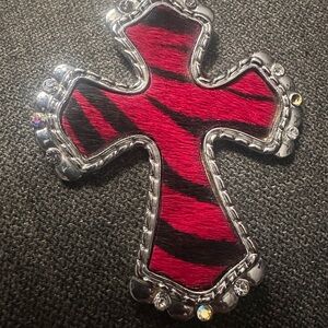 Zebra Print Cross Pendants with Silver Accents
